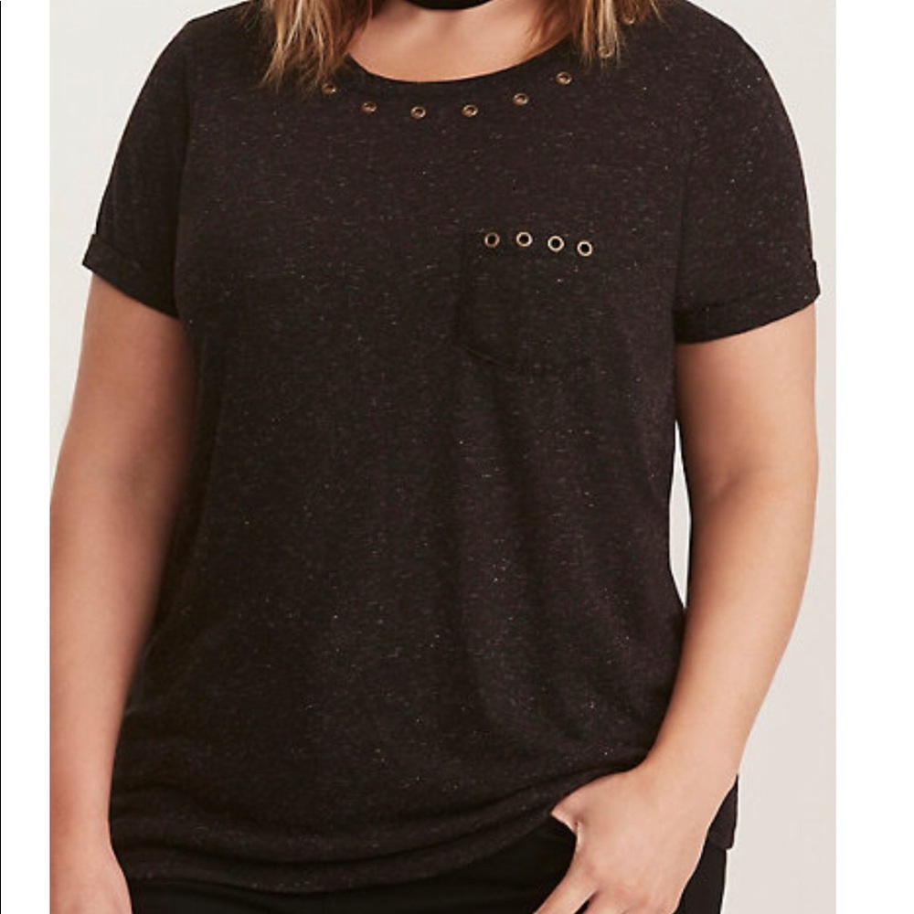 Gray marled pocket tee with bronze grommets - 0